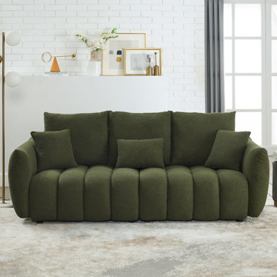 Modern Sofa[Video]MH 82" Premium Teddy Fabric Sofa With 3 Back Pillows And 3 Back Cushions Solid Wood Frame 3-Seater Sofa, Oversized Upholstered Chair  , , Apartment And Office