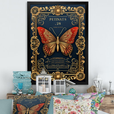 Illustration rétro d'un papillon rouge