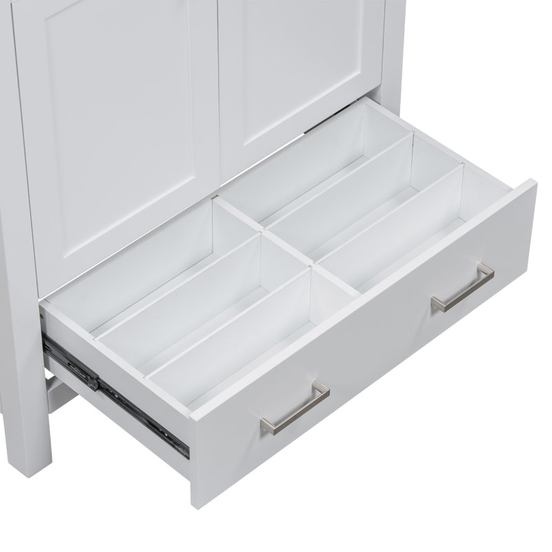 Ensemble de meuble-lavabo double 60 po - Lavabos séparés en céramique, tablette de rangement et tiroirs divisés (miroir exclu) - Solution de salle de bain moderne et spacieuse