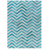 Natural Hide Cowhide Chevron Area Rug in Turquoise/Ivory/Gray