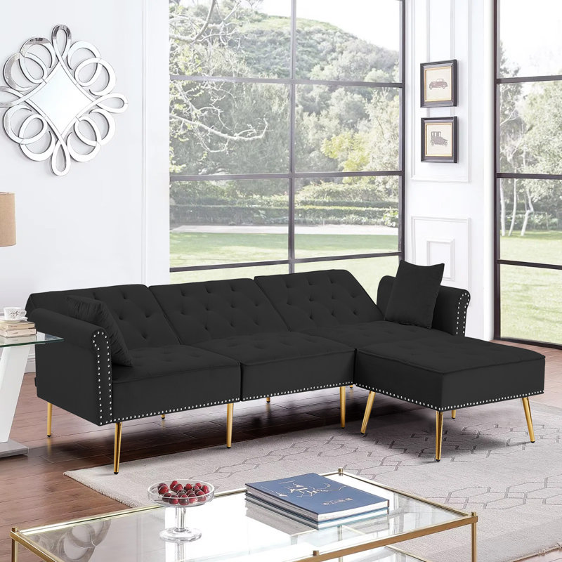 Canapé et méridienne en velours 110,2 po, Noir / velours