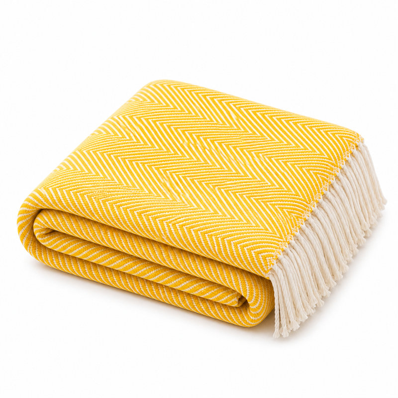 Jeté moutarde à chevrons et franges, Mustard