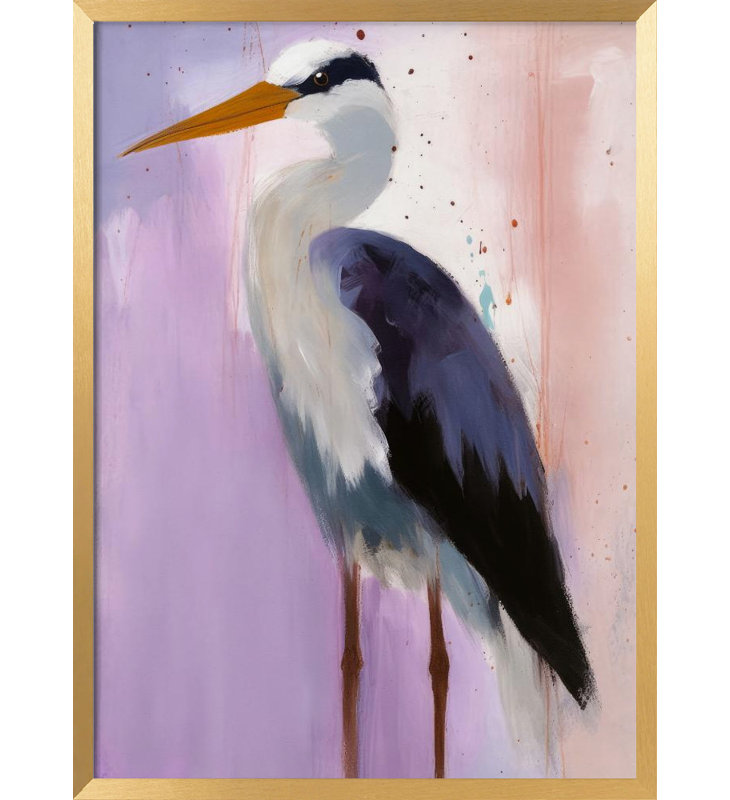 "Cigogne", art mural texturé encadré, Cadre doré, H 24 po x l 18 po