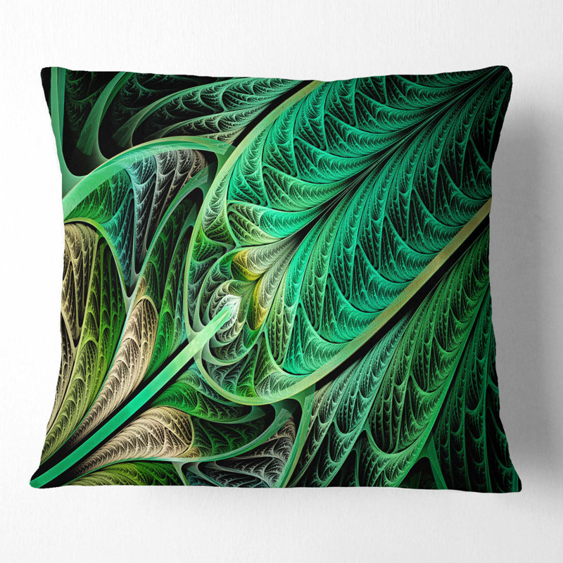 Vitrail fractal - coussin imprimé abstrait, 18 po x 18 po, Vert, Coussin décoratif