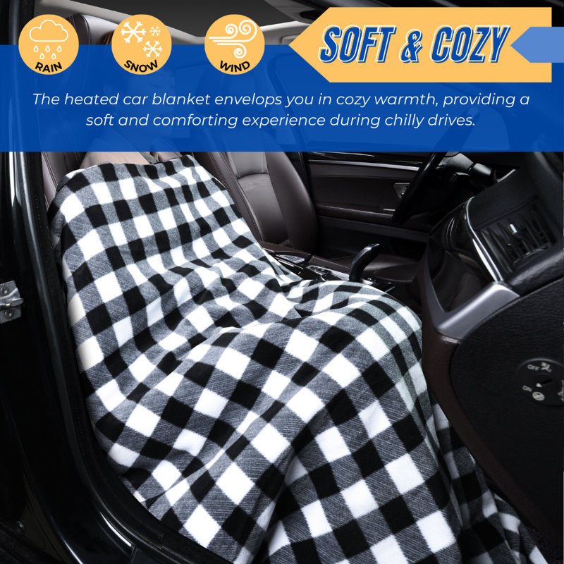 Hand Woven Heated Blanket, Black/White Plaid