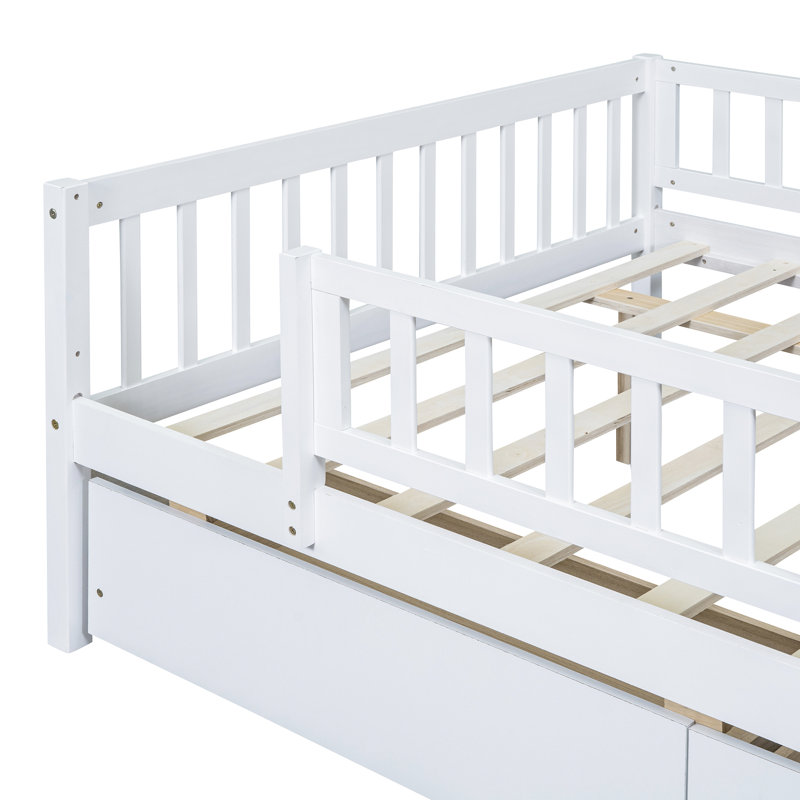 Lit de jour de taille avec deux tiroirs intégrés - option de fabrication robuste et de création d'espace, Lit double, Blanc