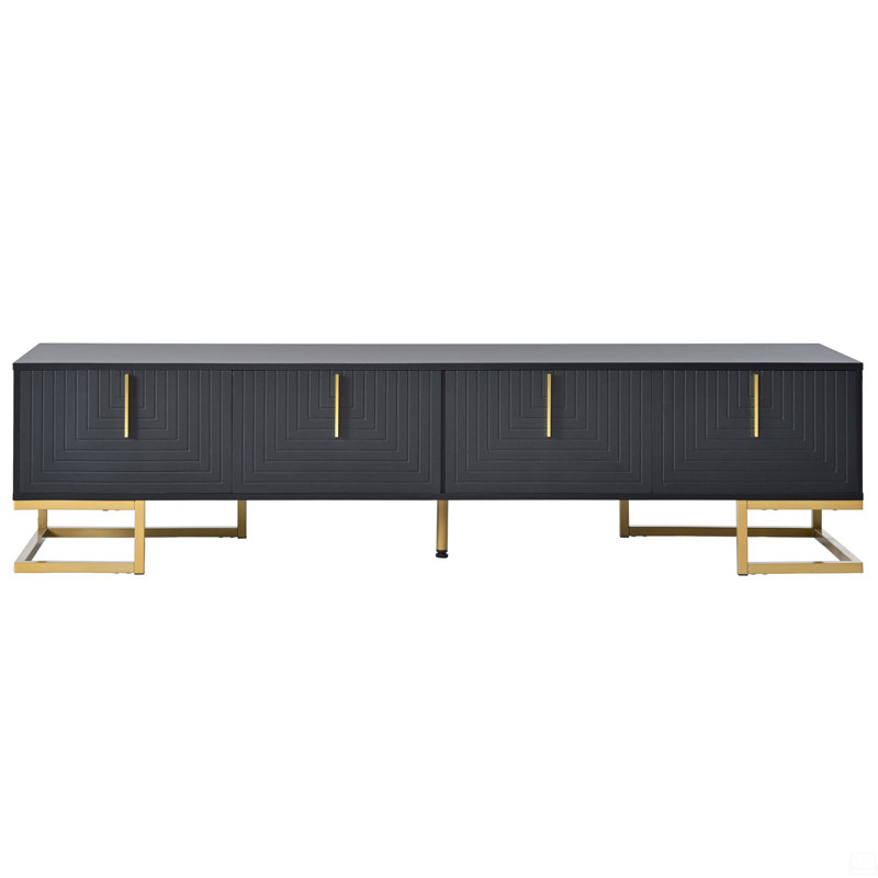 TV Stand With Metal Legs And Gold Handles For Tvs Up To 80", Media Console Table With Cabinets And Adjustable Shelves, Black