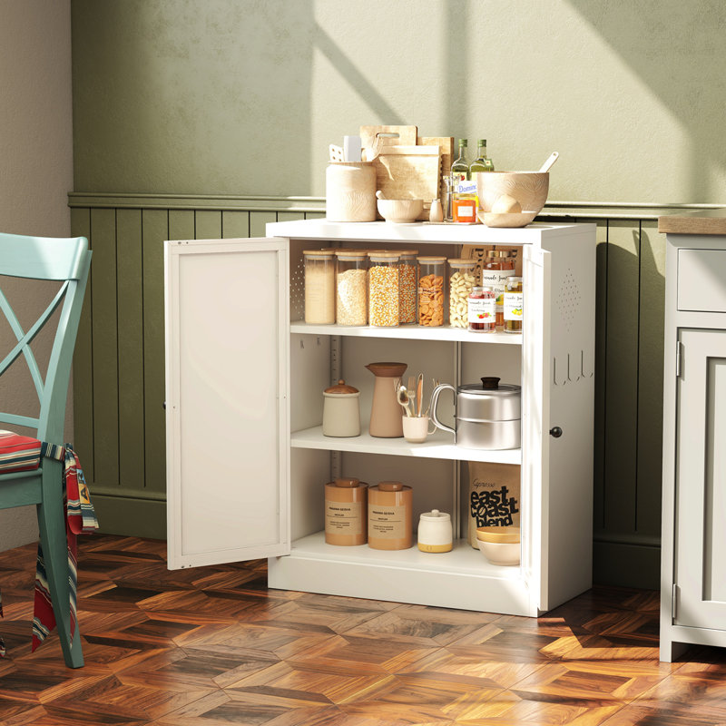 Garde-manger 34,6 po en métal blanc avec tablettes réglables - Organisateur de rangement de cuisine autoportant avec poignées à prise facile, assemblage requis, idéal pour la cuisine, la salle à manger, l’appartement