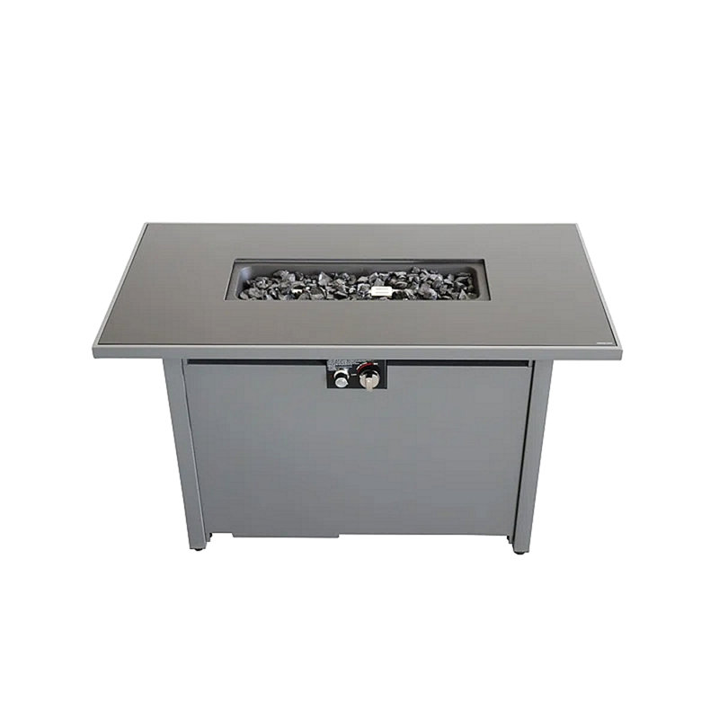 42" Smoked Glass Metal Rectangle Fire Pit, Black Gray