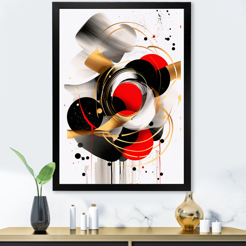 Symphonie abstraite rouge et noire IV, Cadre photo noir simple, H 32 po x l 24 po x P 1 po