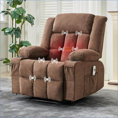 Recliner Chair, Manual Reclining Sofa with Massage and Heat, Comfy Overstuffed Rocking Chair with 3 Positions, 2 Side Pockets, 2 Front Pockets, and Cu by Latitude Run
