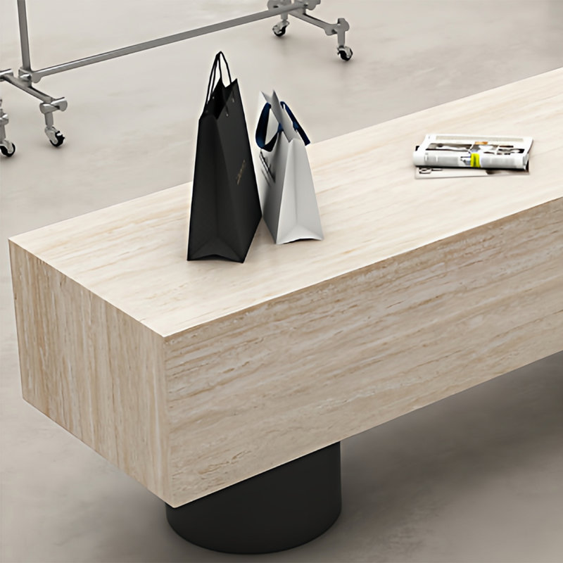 Table de présentation moderne avec îlot géométrique, H 27,56 po x l 59,06 po x P 23,62 po