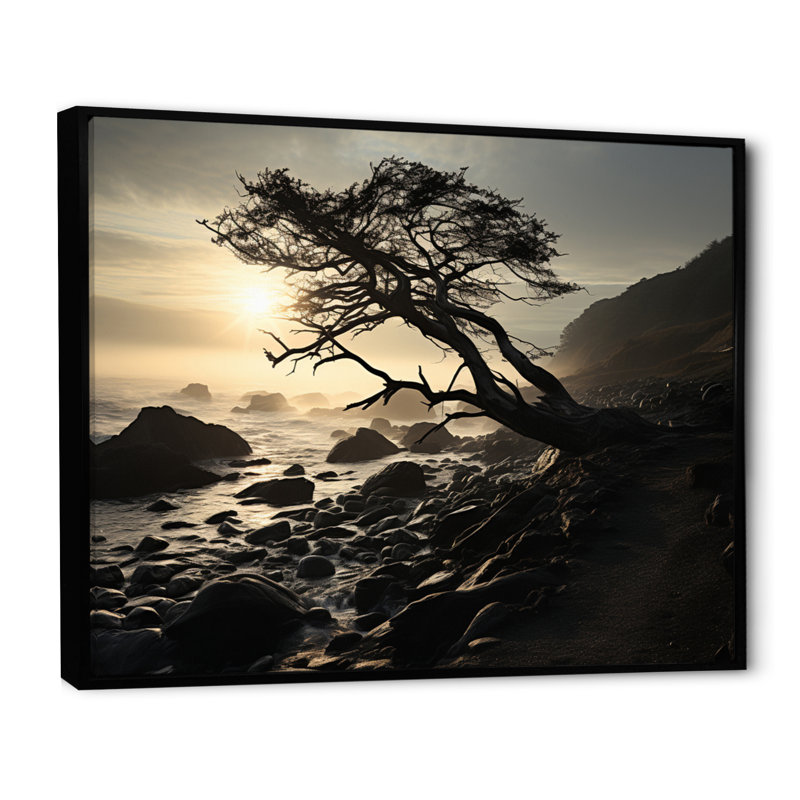 Plage côtière calme II - impression, H 24 po x l 32 po x P 1 po, Cadre flottant noir