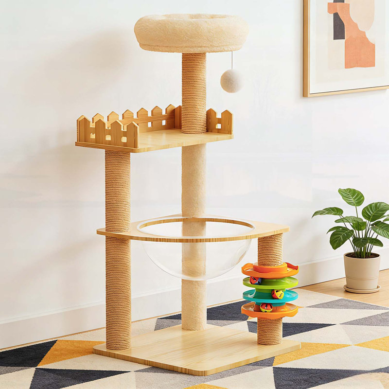 Tour pour chat 39,3 pouces avec poteaux à griffes recouverts de sisal, perchoir supérieur et hamac en acrylique pour chats d'intérieur de toutes tailles