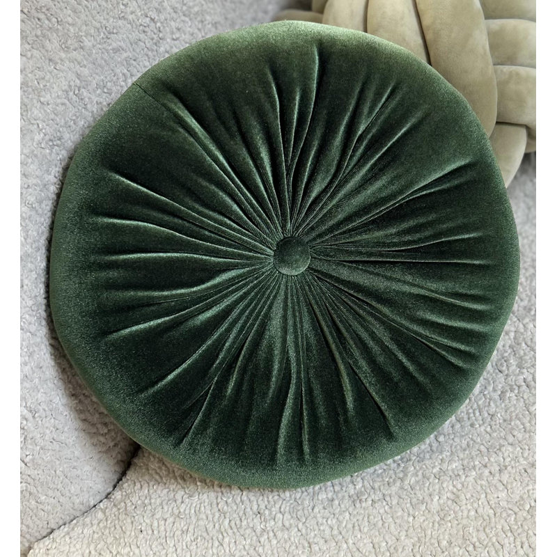 Therese  Tufted Round Throw Pillow, 12'' H X 12'' W, Hunter Green