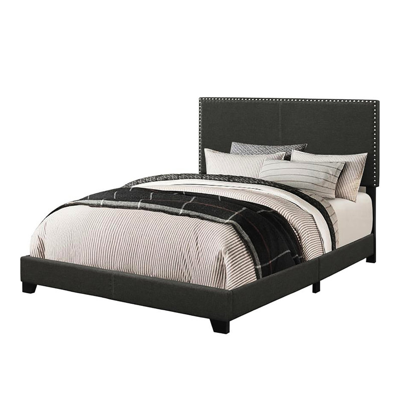 Lit double moderne avec pieds en tissu d'ameublement et tissu décoratif gris anthracite, Gris anthracite