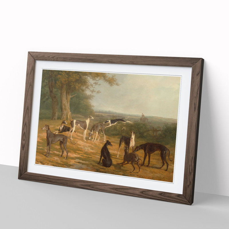 Nine Greyhounds Vol.1 by Jacques-Laurent Agasse - Picture Frame Painting, 48cm H x 65cm W x 2cm D, Walnut Framed