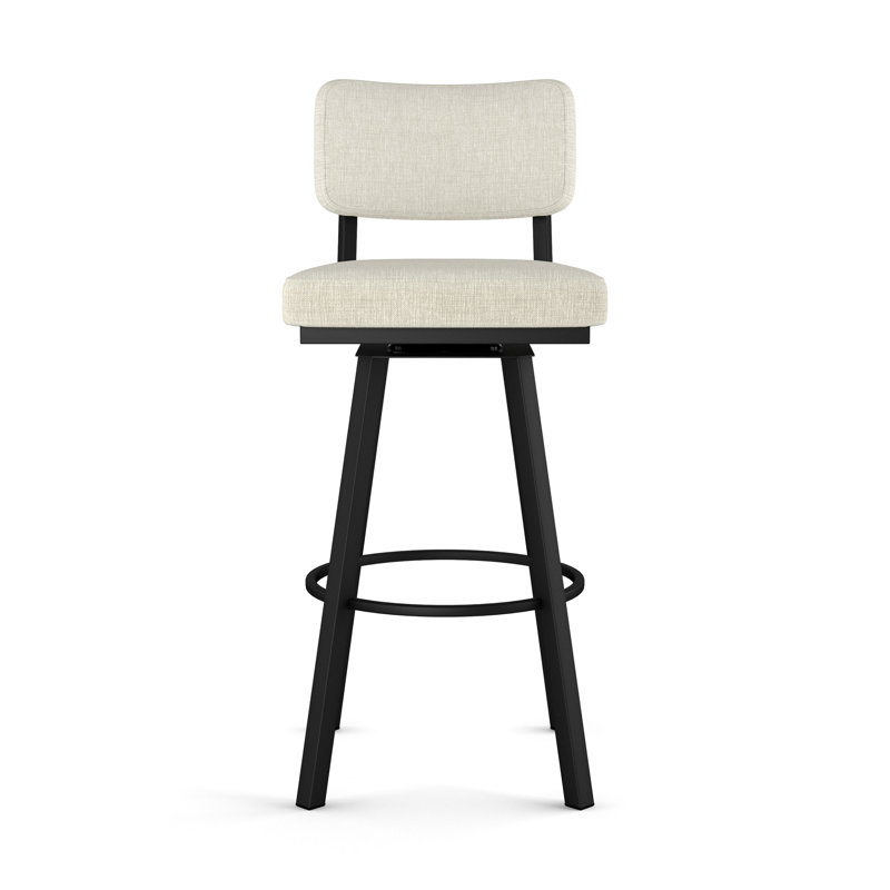 Amoriah Swivel Counter & Bar Stool with Upholstery, Counter Stool (26.75" Seat Height), PVC-Light Gray Beige, Black