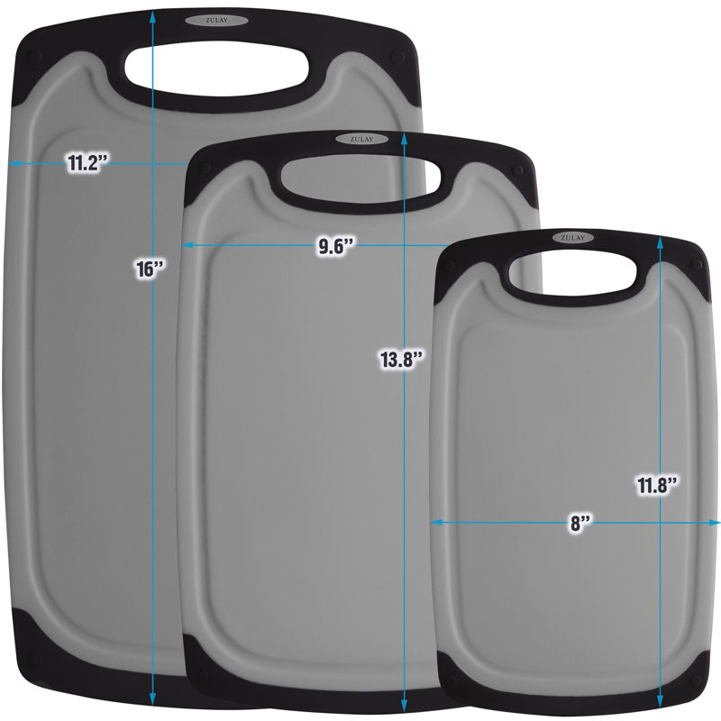 Zulay Kitchen 3-Piece Set Plastic Cutting Boards with Juice Grooves, Gray