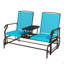 Outdoor Glider Bench With Center Table, Metal Frame Patio Loveseat With Breathable Mesh Fabric And Armrests