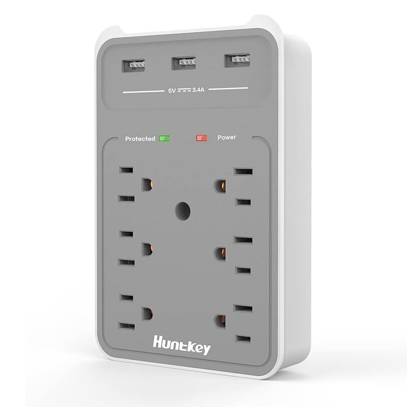 Prolongateur de prise de courant mural avec prises AC et ports USB Huntkey (paquet de 3), Paquet de 3
