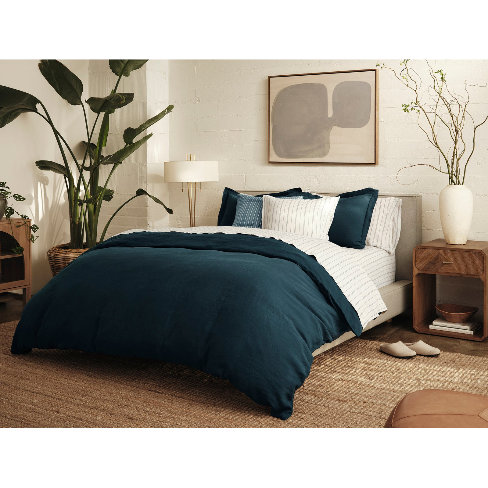 Relaxed Linen Decorative Pillow Cover, Square 22", Midnight Indigo