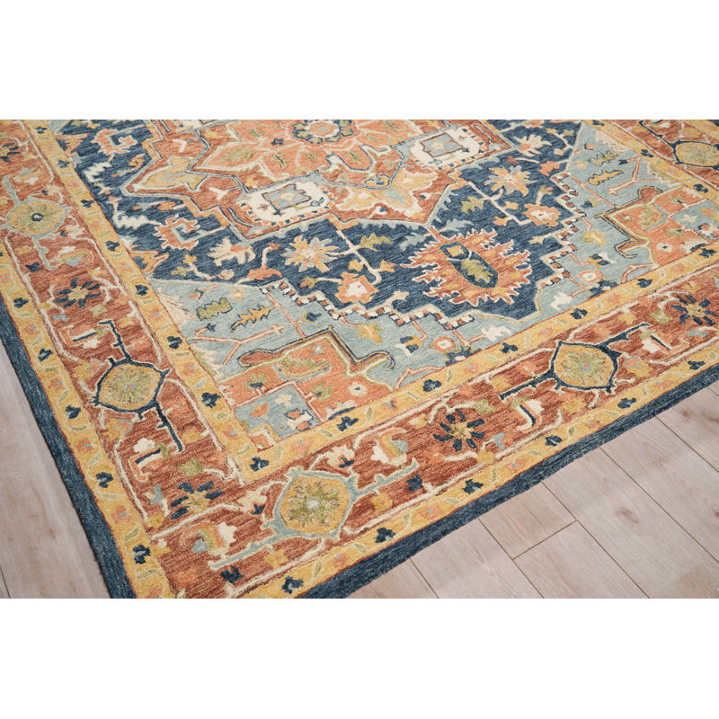 Richmond Serapi Hand Tufted New Zealand Wool Blue/Red Area Rug, 9'X12'