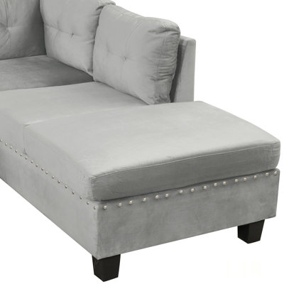 105 Modern Sectional Sofa With Storage Ottoman, L-Shape Couch With 2 Pillows And Cup Holders, Reversible Chaise For Living Room