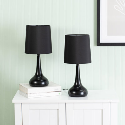 Riorita Pair of Chrome Touch Table Lamps with Fabric Shade and LED Bulbs