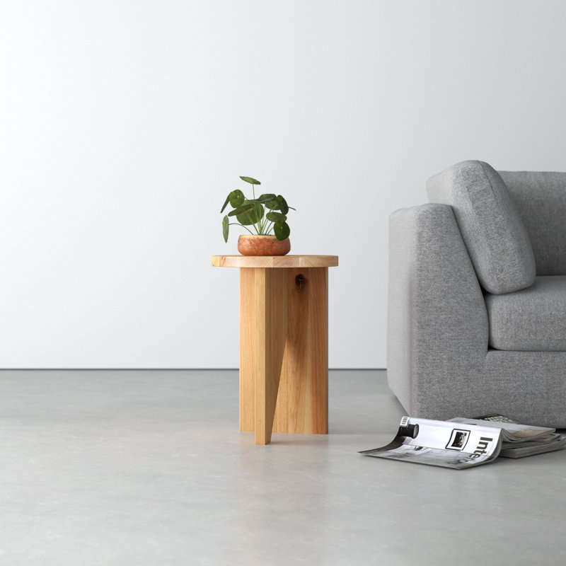 Natural Oak Round Abstract End Table
