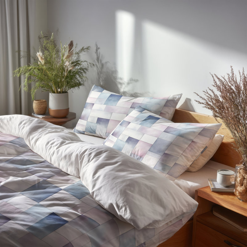 Ensemble de literie à motif géométrique 3 pièces - Ensemble de housse de couette modulaire bleu doux