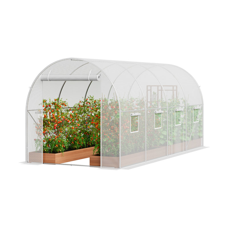 Walk-in Tunnel Greenhouse Galvanized Frame PE Cover, White, 16cm H x 16.3cm L x 37.1cm D