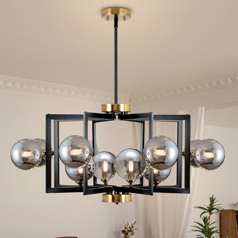Lustre Mid-Century 12 lumières 12 lumières noir et or pour salle à manger Spoutnik