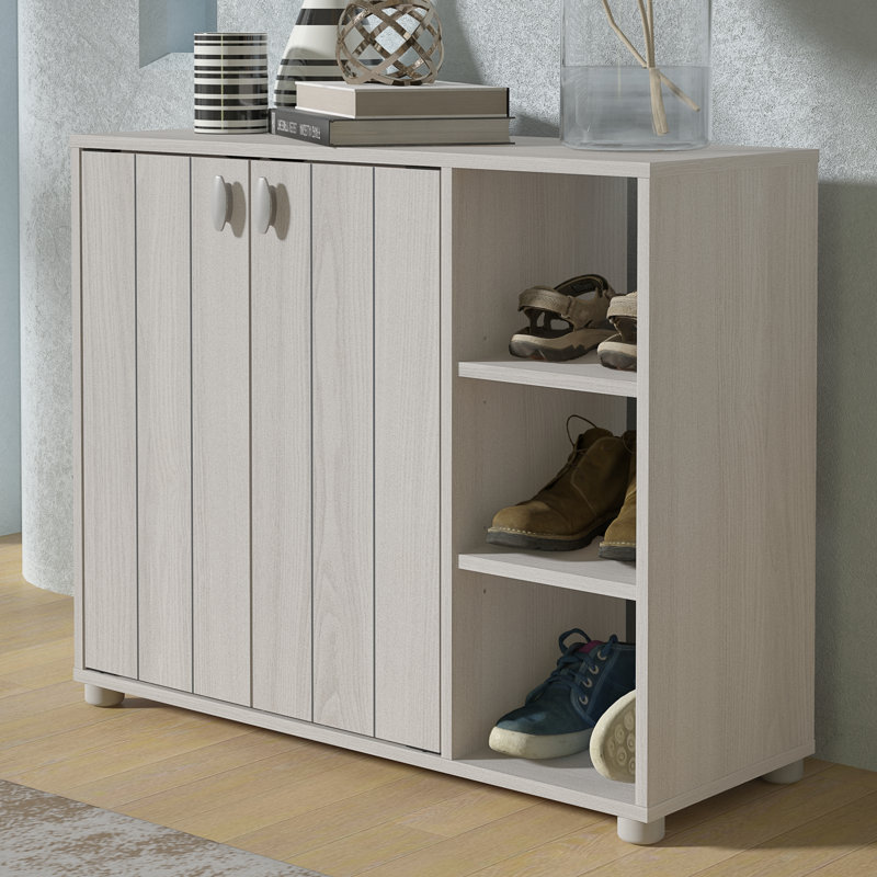 12 Pair Shoe Storage Cabinet, Warm Grey Oak