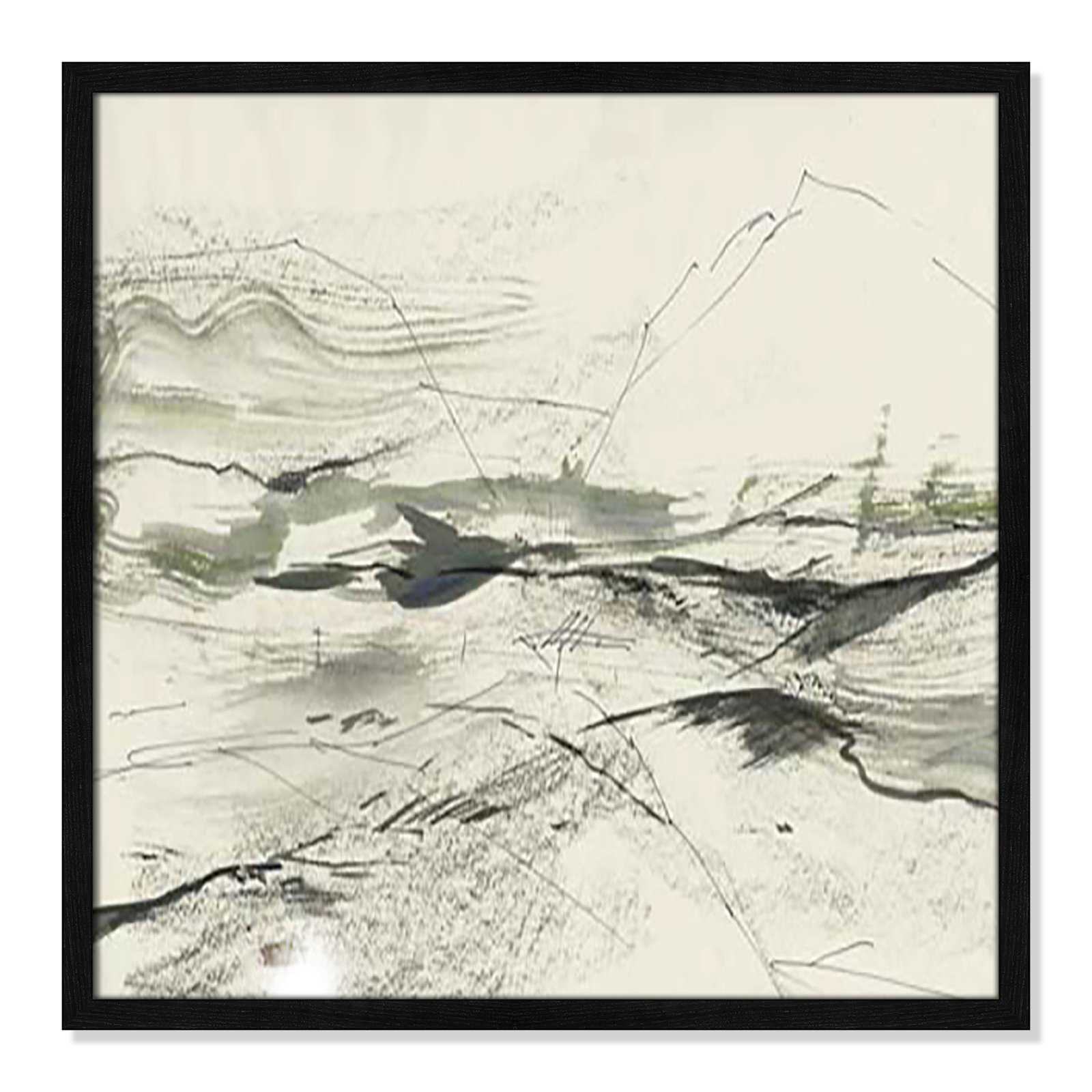 Green Sketches Print, 23.5" H x 23.5" W x 1.25" D, Black Slim Framed