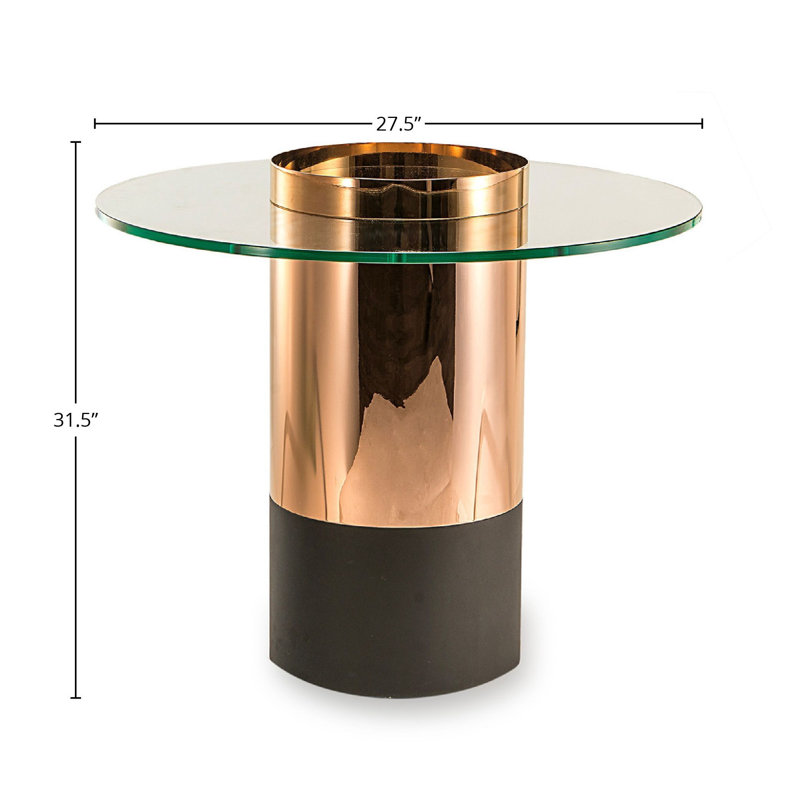 Table de bout cylindrique en verre, H 31,5 po x l 28 po x P 27,5 po, Or