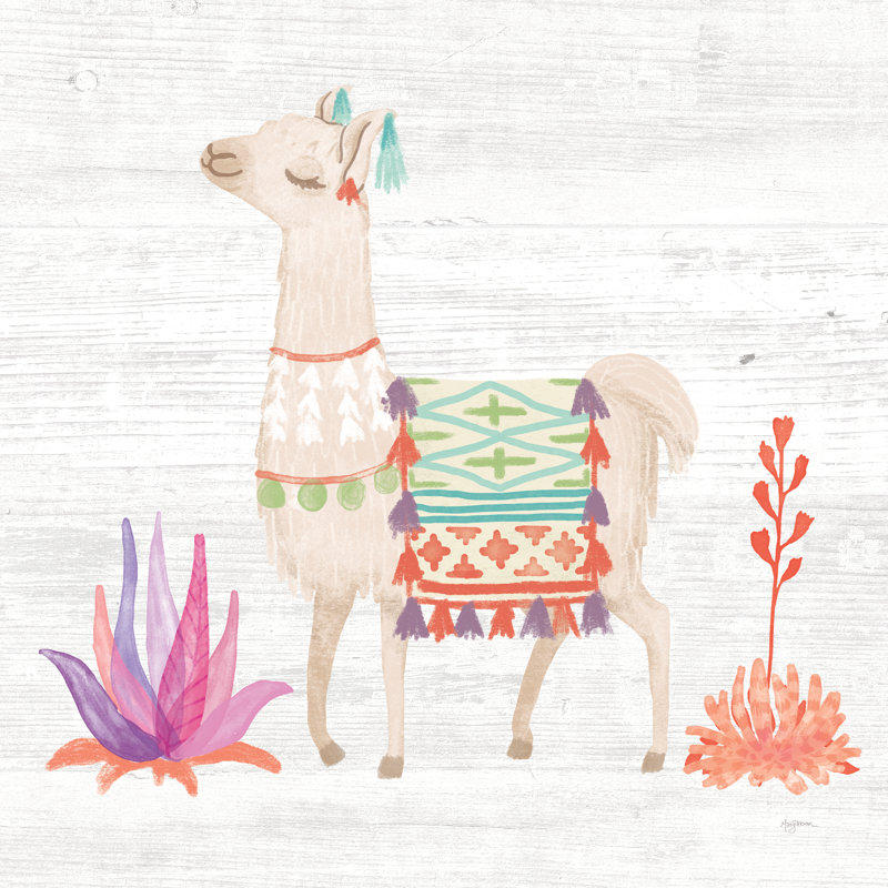 Lovely Llamas IV White No Cactus by Mary Urban - Wrapped Canvas Painting, 30cm H x 30cm W
