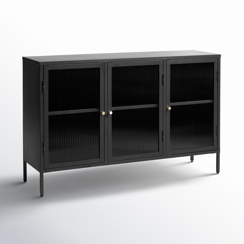 Black Steel and Glass 52'' Modern Sideboard with Gold Hardware
