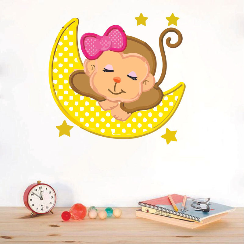 Adhésif décoratif bébé singe mignon et banane, H 10 po x l 10 po