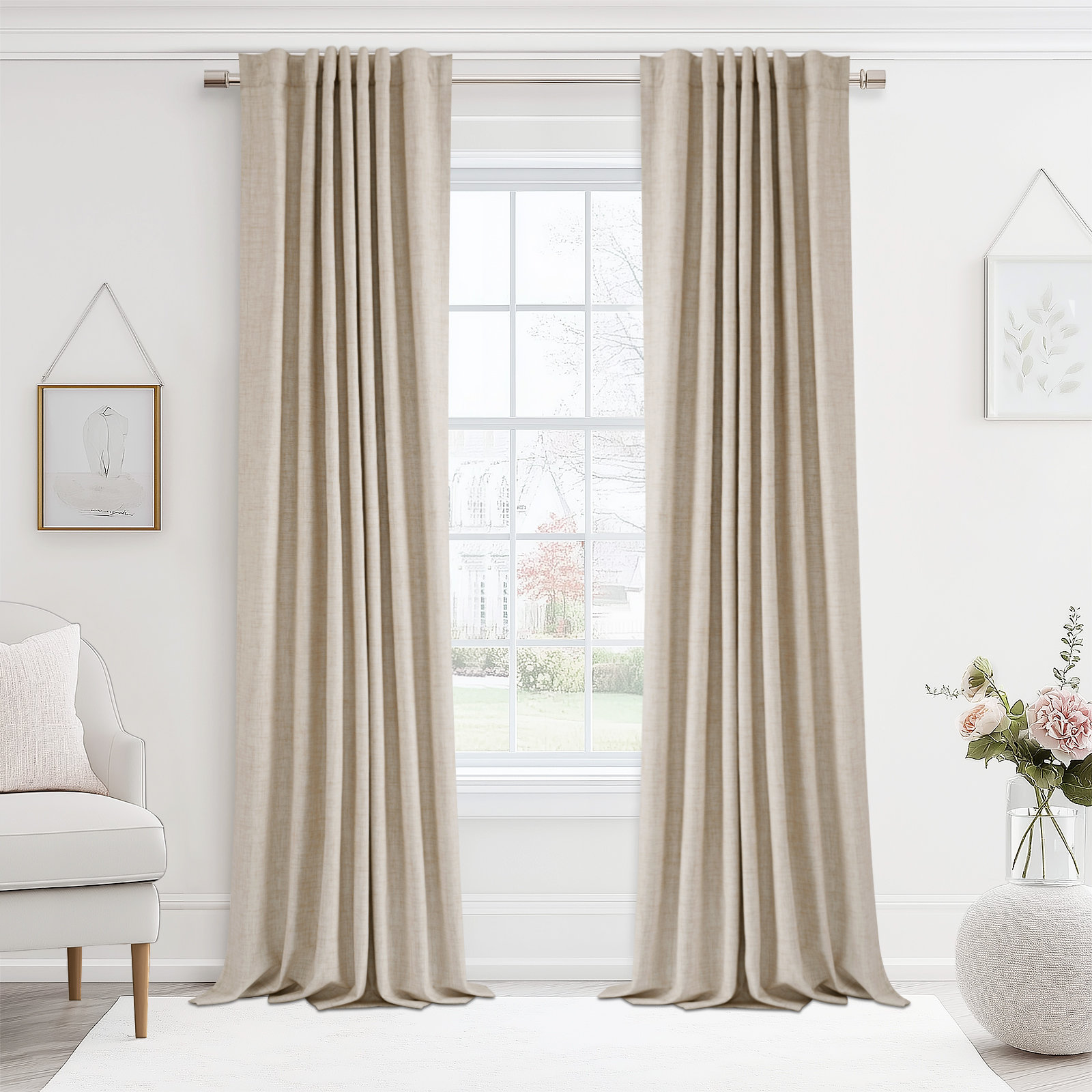 100% Blackout Linen Textured Curtains Solid Thermal Insulated Drapes for Bedroom Living Room (50\, image size:1600x1600