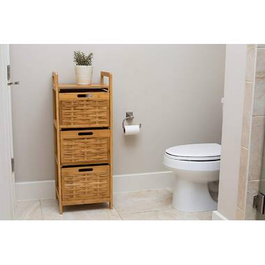 White Wood & Wicker Bathroom Drawer Unit - 3 Basket