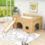 Lit mezzanine bas en bois avec glissade, tablettes de rangement, porte et fenêtre-1236953365