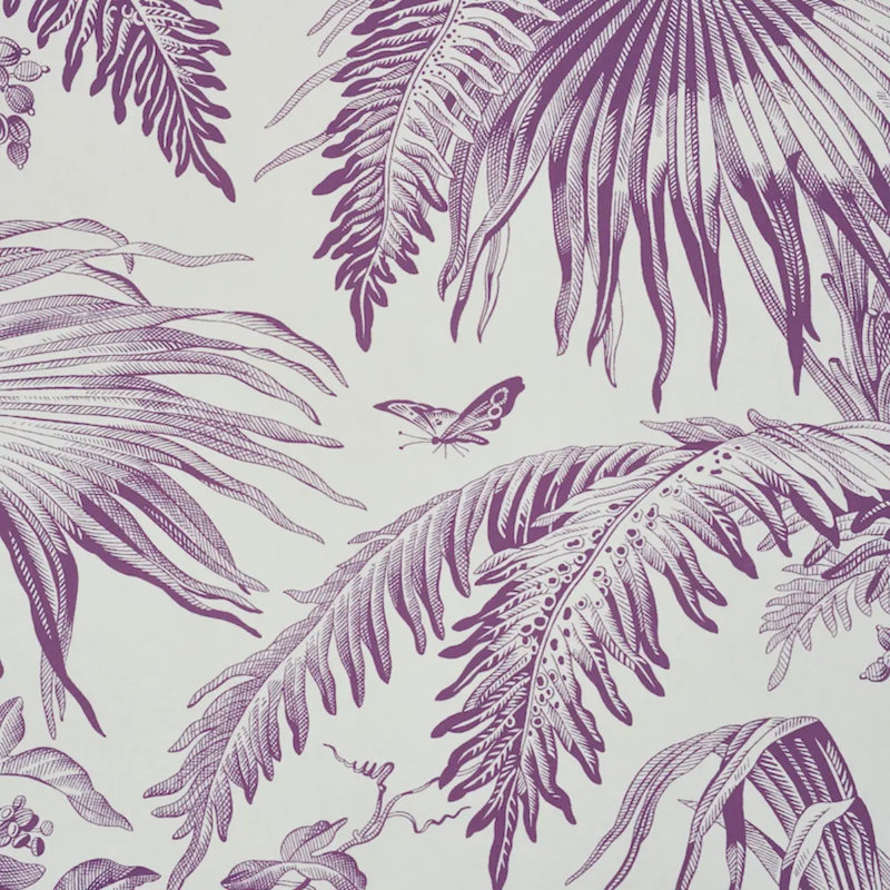Schumacher x Jill Lasersohn Toile Tropique Wallpaper, Purple