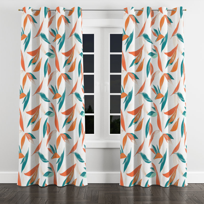 Coastal Velvet Curtains - Floral Paradise Petal Grommet Curtain - 1 Panel, 52" W x 90" L, Gold Grommets