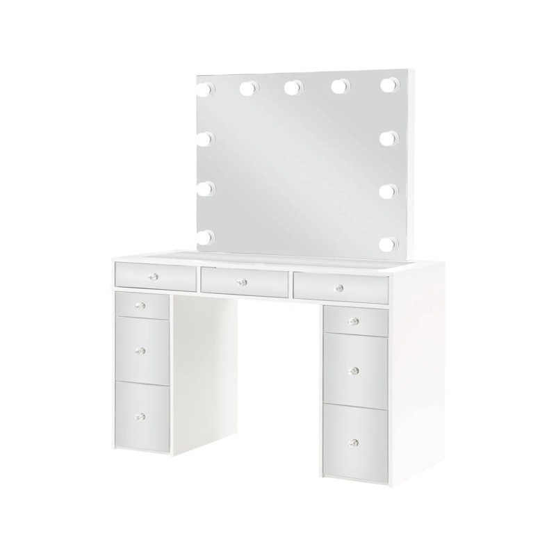 47.4" W Glam Vanity Set, White/Gray