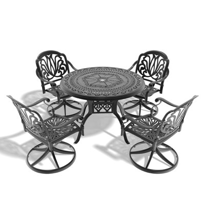 5-Piece All-Weather Cast Aluminum Dining Set, Include 4 Swivel Chairs And 39.37" Round Table With Black Frame (Same Sku: W1710S00435 )