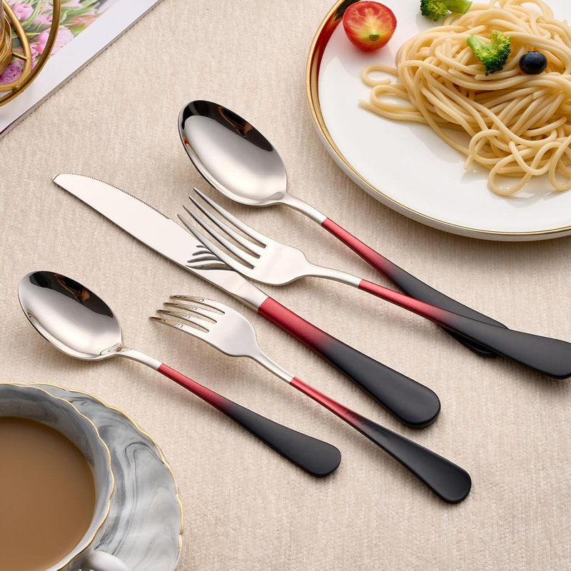 Black And Red Silverware Set
