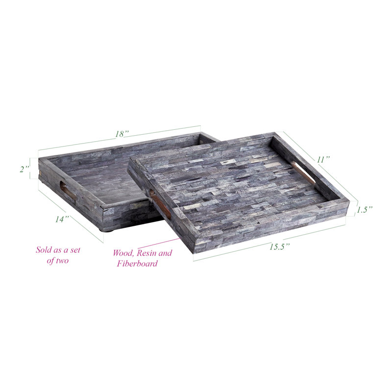 Bone And Fiberboard Tray - Set of 2, Gray