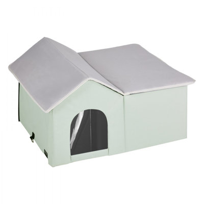 Heated Cat House Foldable Kitty Shelter with Heated Pad Green Large