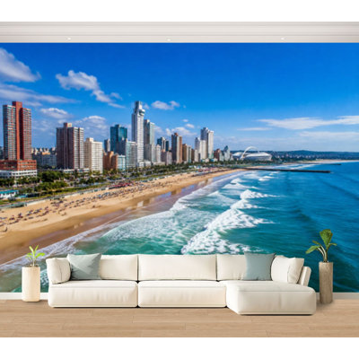 Wall Mural Peel and Stick coastal City beach building Aerial view Atlantic sky urban skyline Large Wallpaper Self-Adhesive Removable Contact Paper Wall Decor for Living Room Bedroom Nursery 100"H x 144"W